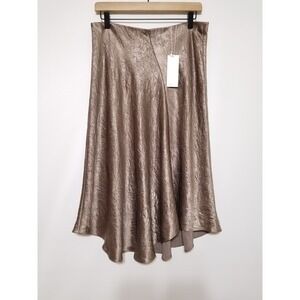 NWT Vince Taupe Asymmetric Bias Satin Skirt Size L $255